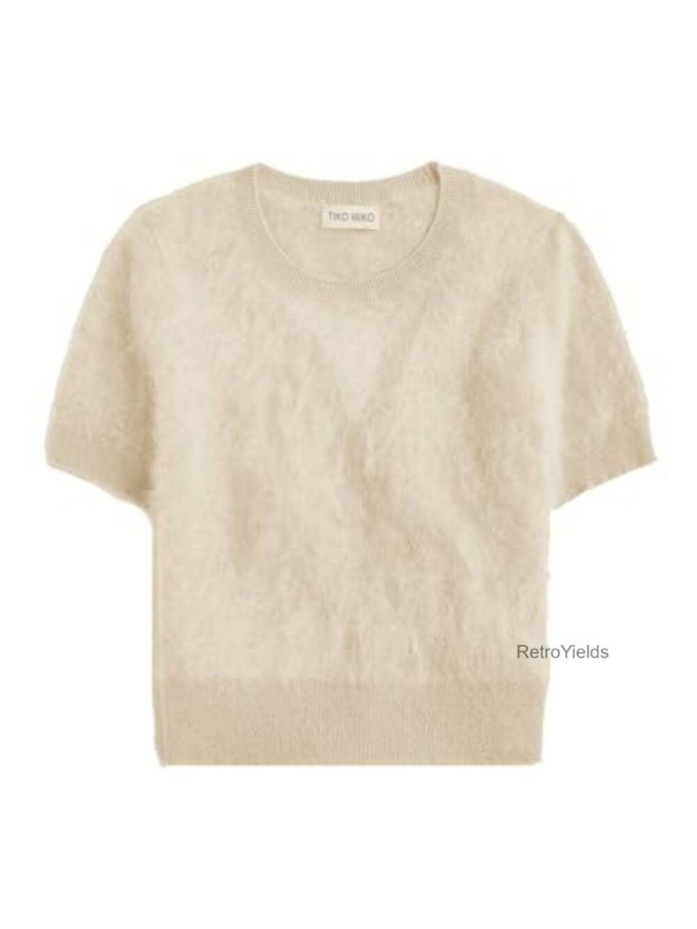 Furry Cropped Knit Sweater Crew Neck Short Sleeve Pullover Casual